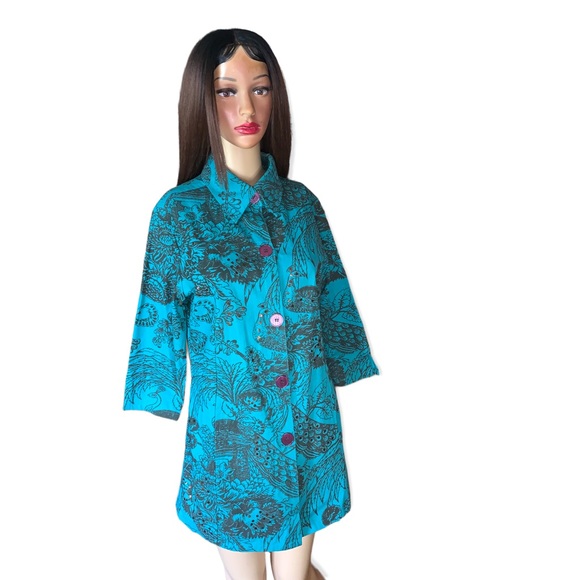 Gandy Couture Peacock /Floral Print Button-Down Shirt, Size S - Picture 8 of 16